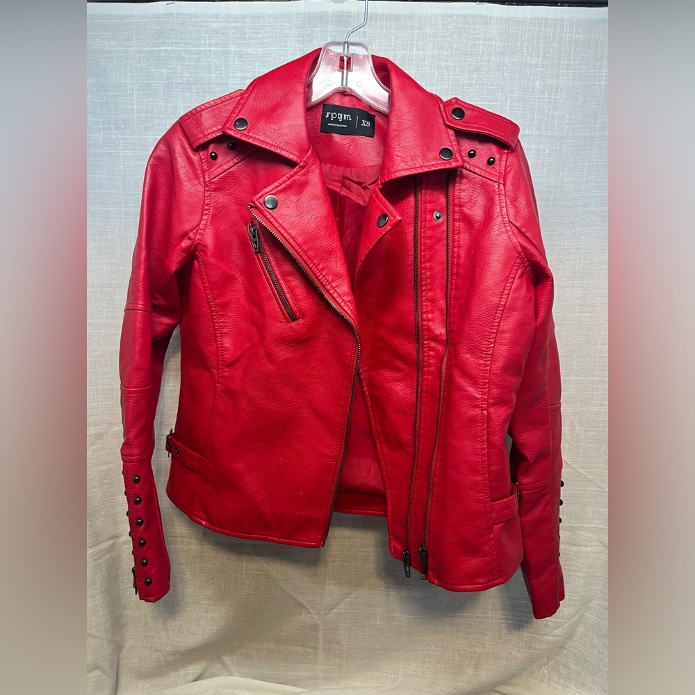 Red faux leather jacket, XS - Picture 4 of 5